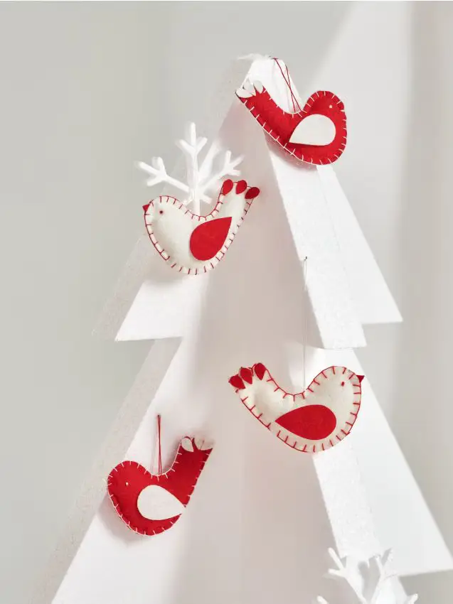 Decorazioni natalizie in feltro a forma di uccellini - confezione da 4 - rosso