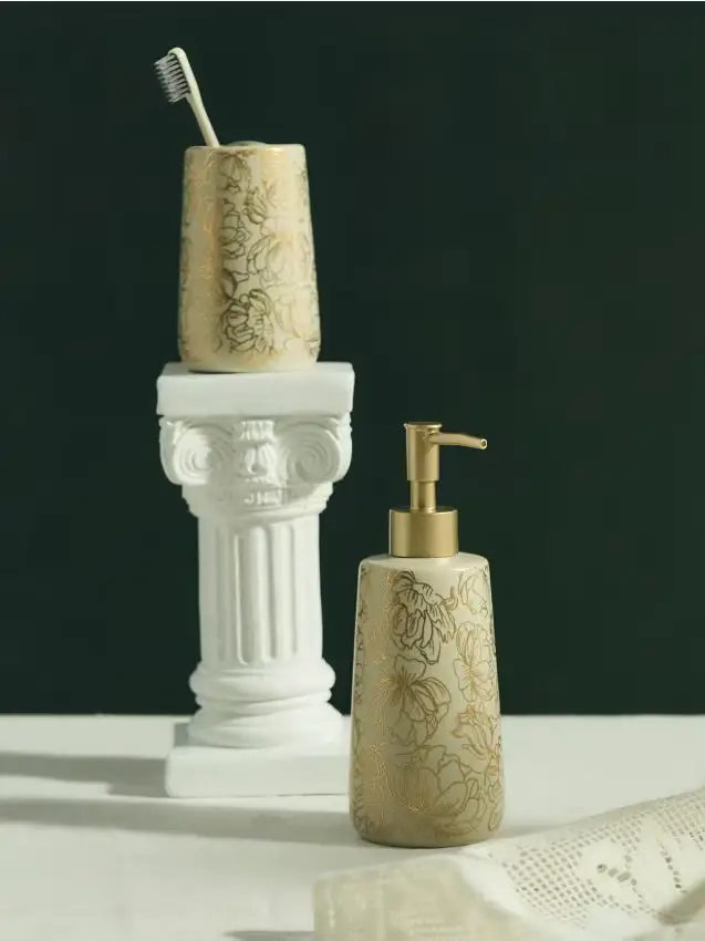 Dispenser per sapone con motivo floreale - beige