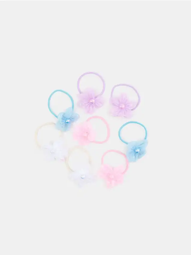 Elastici per capelli con fiori in tulle - set da 8 pezzi - multicolor