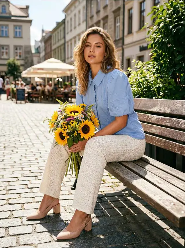 Embroidered cotton shirt - blu pallido