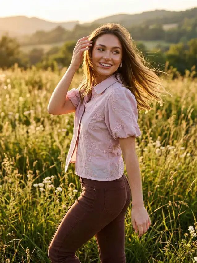 Embroidered cotton shirt - rosa pastello