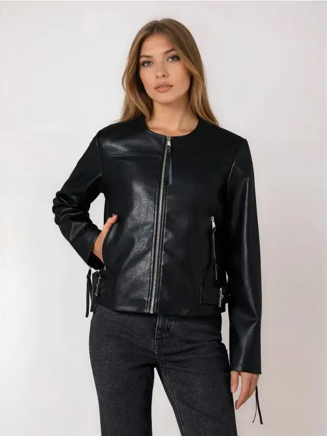 Faux leather biker style jacket - nero