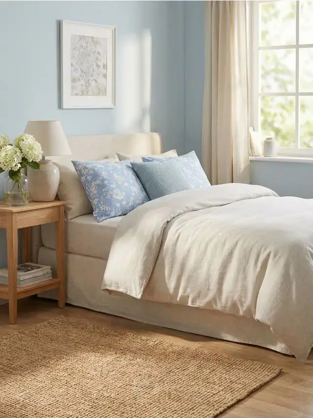 Federe con fiori, set da 2 pezzi - blu pallido