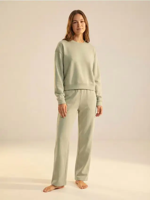 Felpa basic girocollo con aggiunta di viscosa “soft touch” - khaki