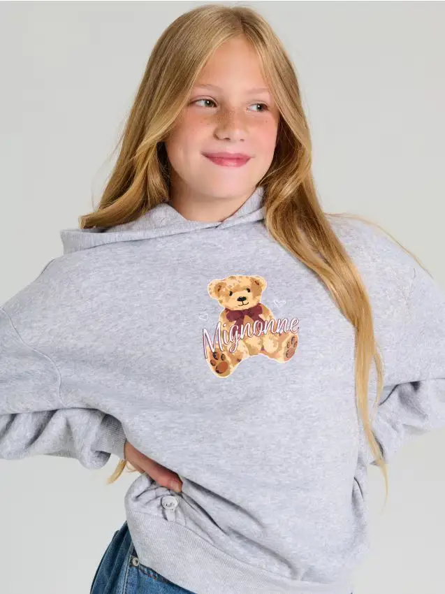 Felpa con cappuccio e stampa sul retro - grigio medio