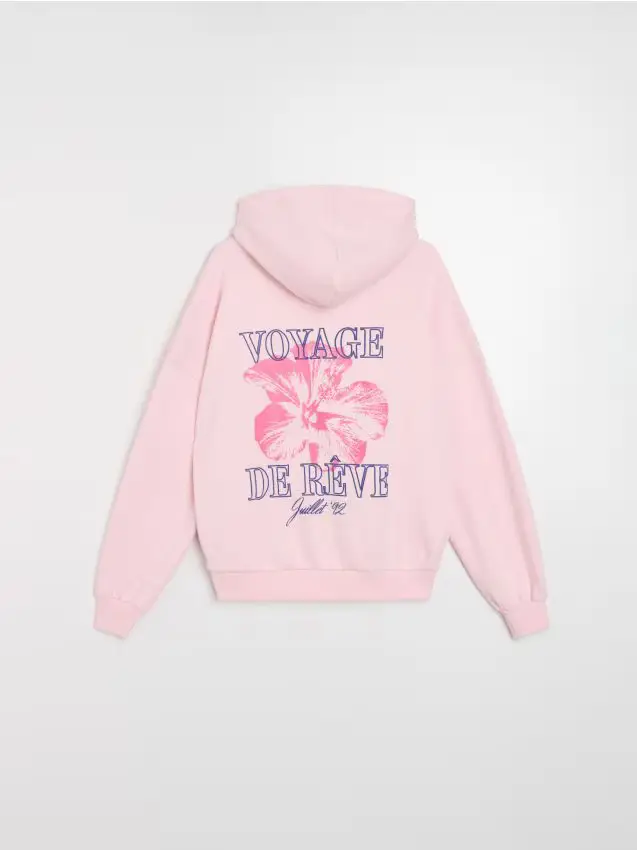 Felpa con cappuccio e stampa sul retro - rosa pastello
