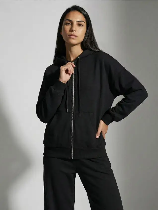 Felpa con cappuccio e zip basic - nero