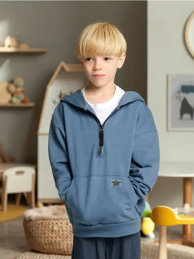 Felpa con cappuccio e zip - blu