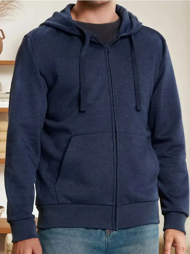 Felpa con cappuccio e zip con tasche - blu scuro