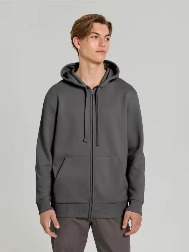 Felpa con cappuccio e zip con tasche - grigio scuro