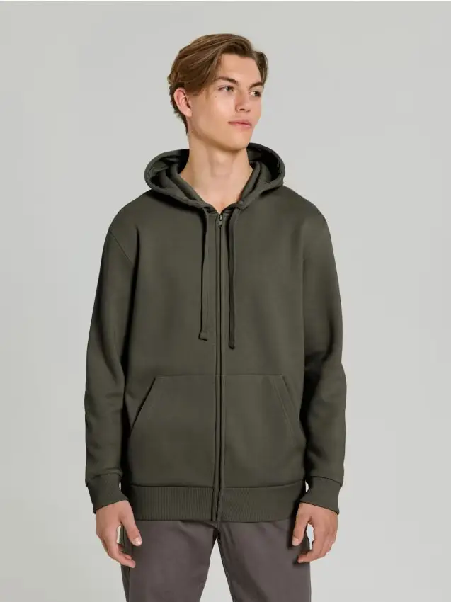 Felpa con cappuccio e zip con tasche - verde-giallo