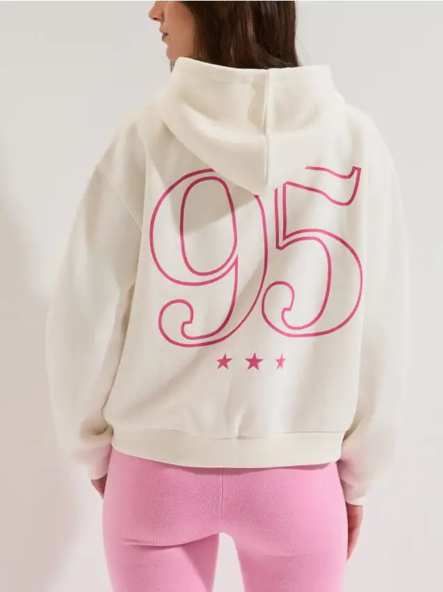 Felpa con cappuccio e zip - panna