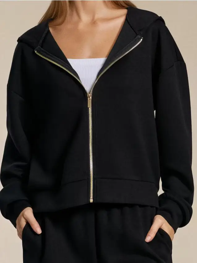 Felpa con cappuccio e zip soft touch - nero