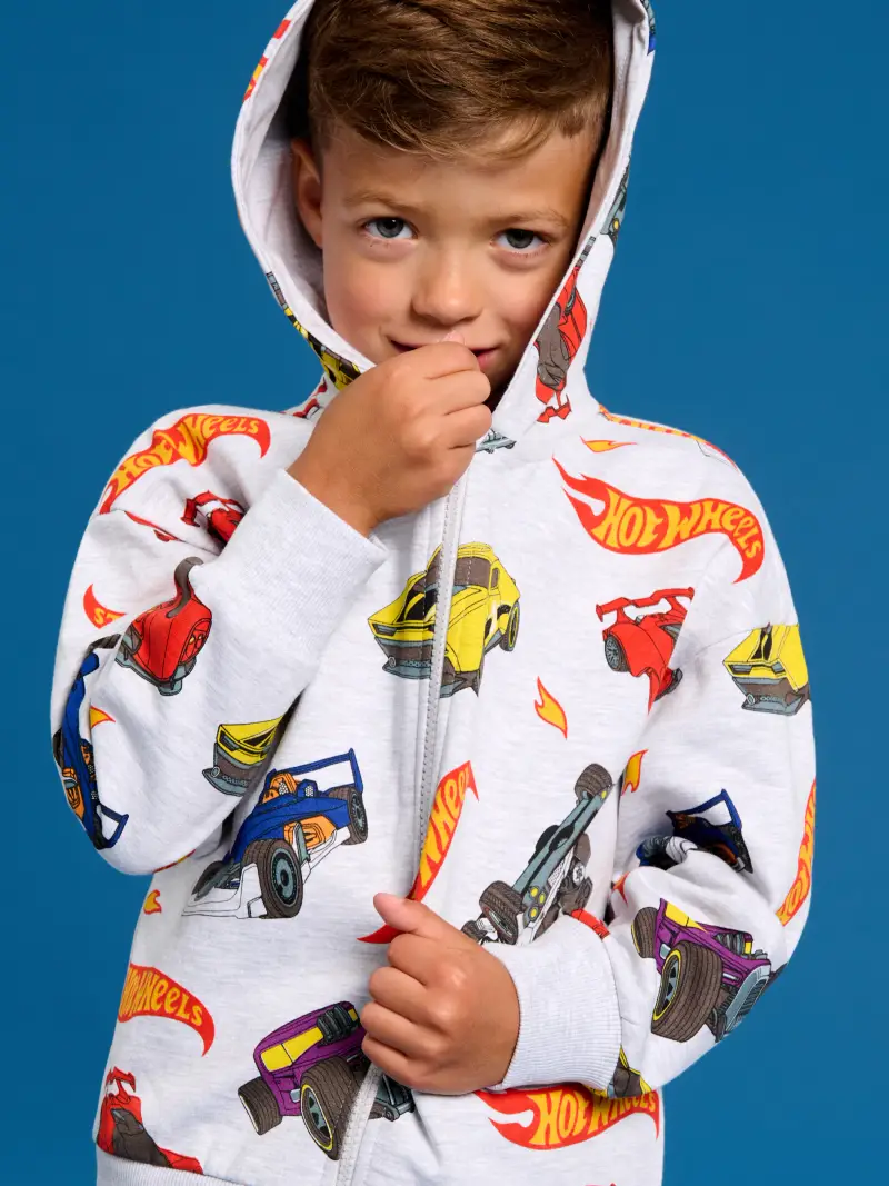 Felpa con cappuccio Hot Wheels - grigio chiaro miniatura 5