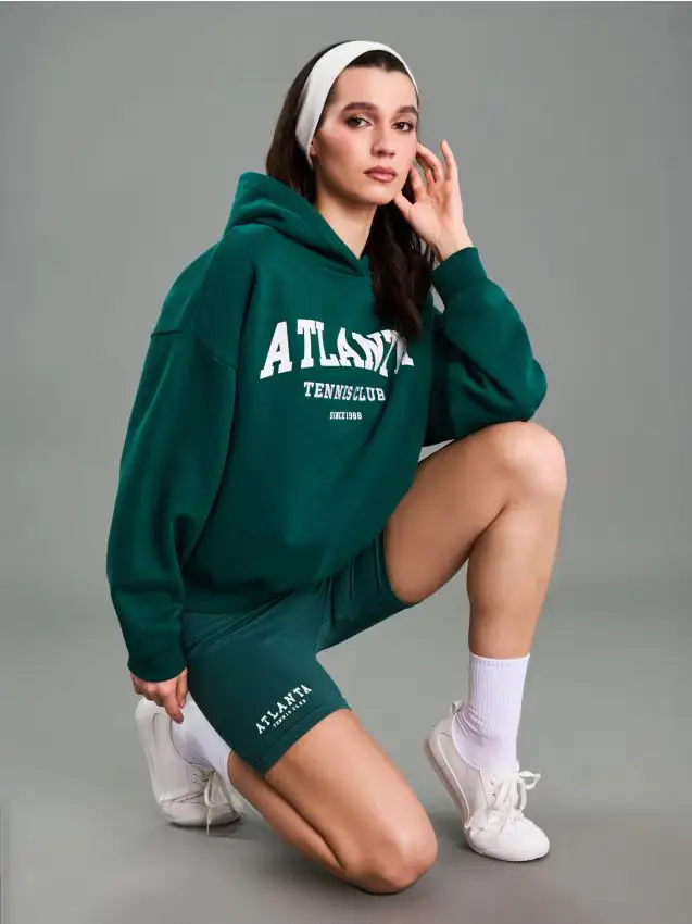 Felpa con cappuccio in cotone - verde petrolio