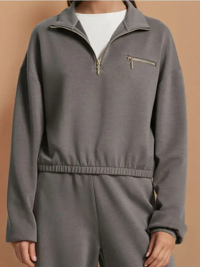 Felpa con collo rialzato - grigio medio