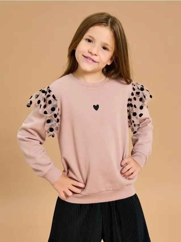 Felpa con dettagli a volant - rosa cipria