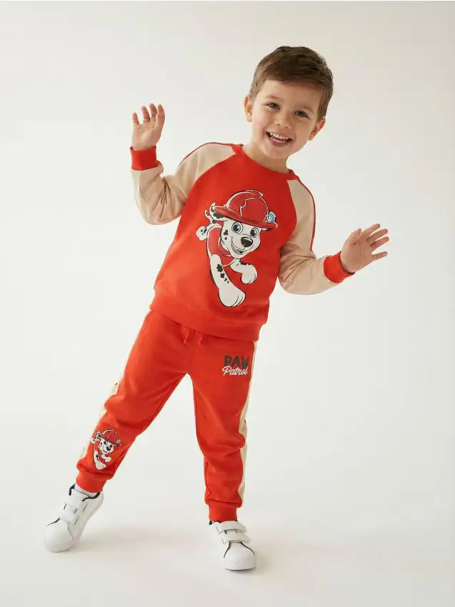 Felpa con inserti a contrasto e stampa PAW Patrol - rosso piccante