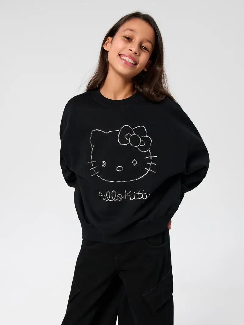 Felpa con scollo crewneck Hello Kitty - nero miniatura 2