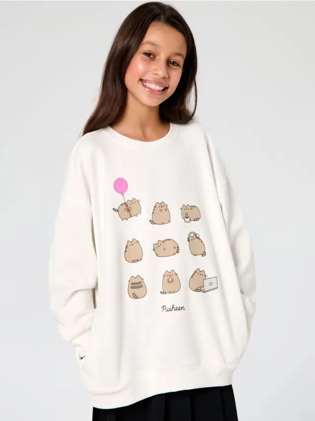 Felpa con scollo crewneck Pusheen the Cat - panna