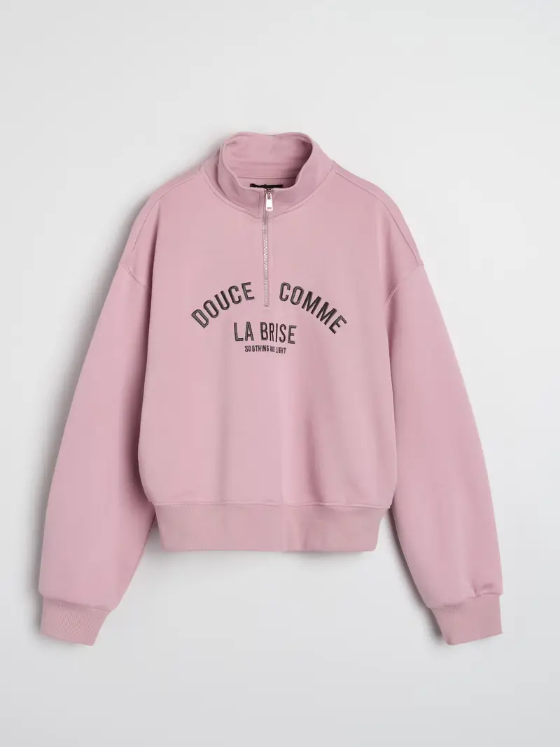 Felpa con zip corta e colletto alto - rosa miniatura 4