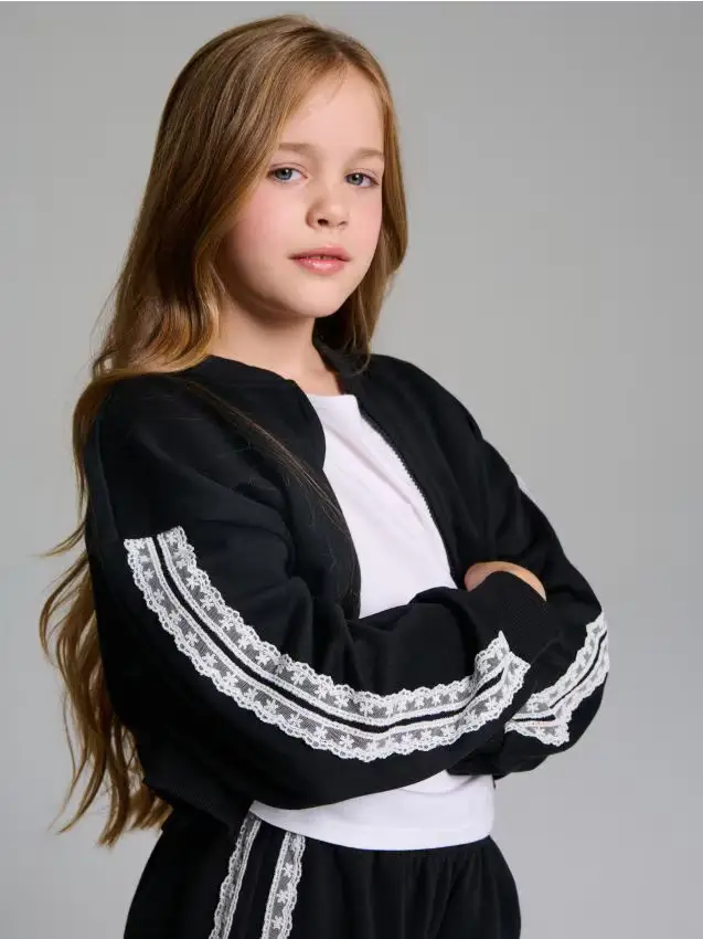 Felpa con zip e bande laterali - nero