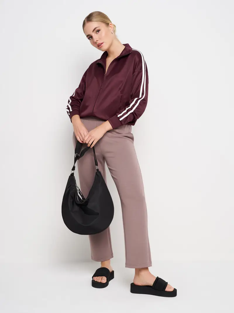 Felpa con zip e collo alla coreana - bordeaux miniatura 3