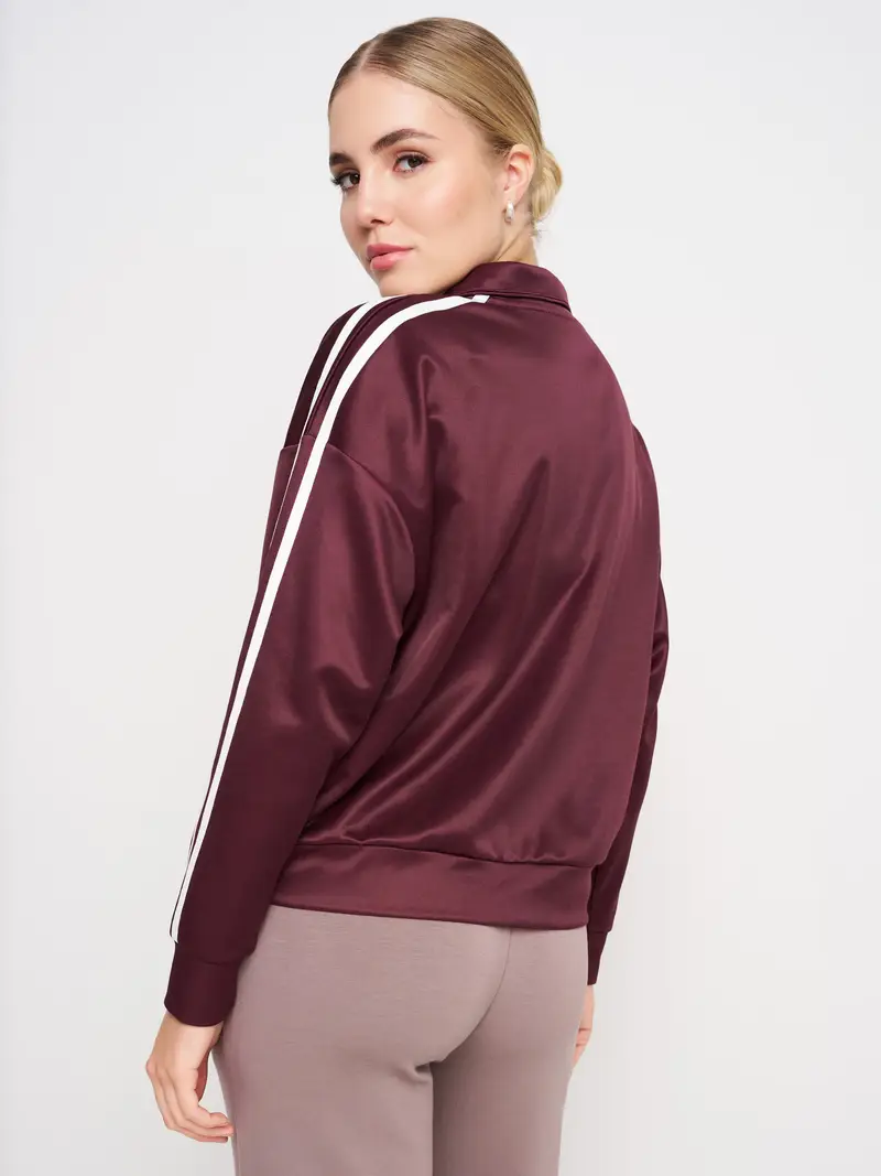 Felpa con zip e collo alla coreana - bordeaux miniatura 4