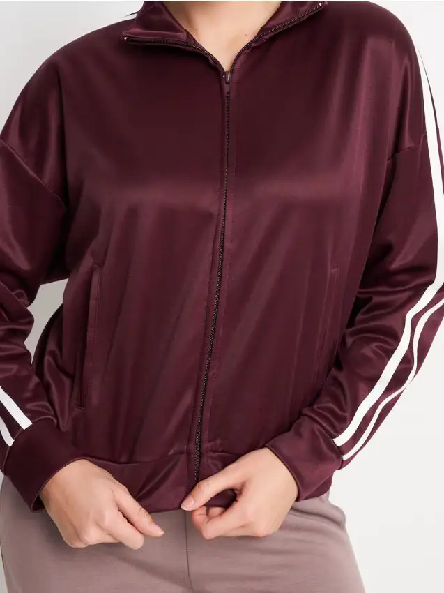 Felpa con zip e collo alla coreana - bordeaux