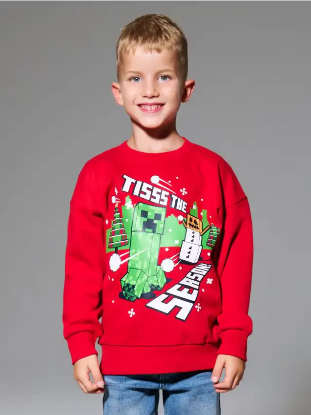 Felpa girocollo con motivo natalizio Minecraft - rosso