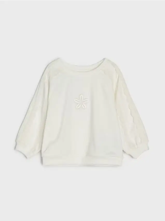 Felpa girocollo con ricamo - panna