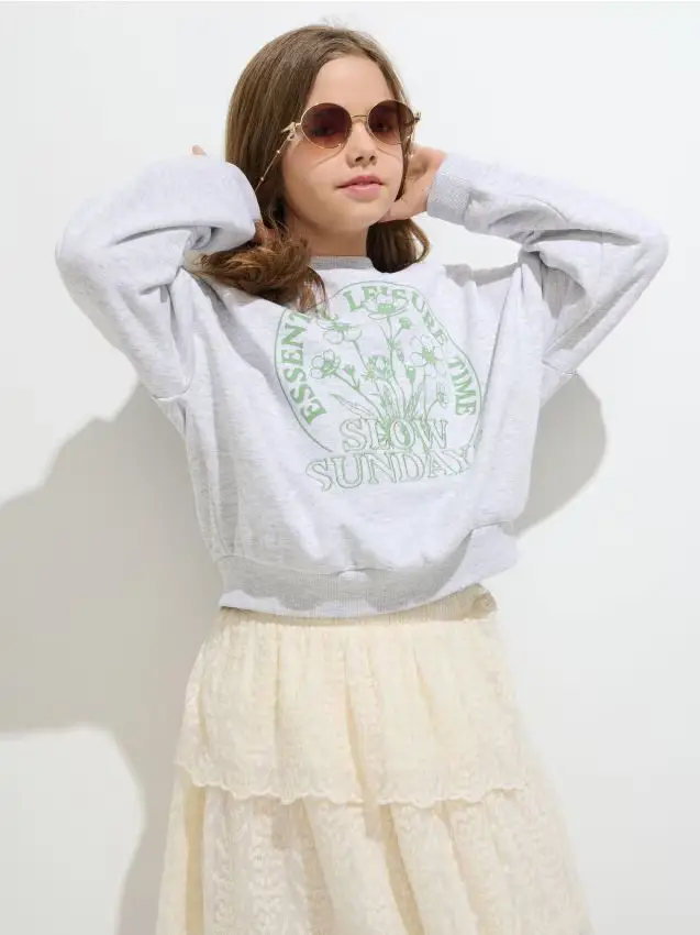 Felpa girocollo con stampa - grigio chiaro