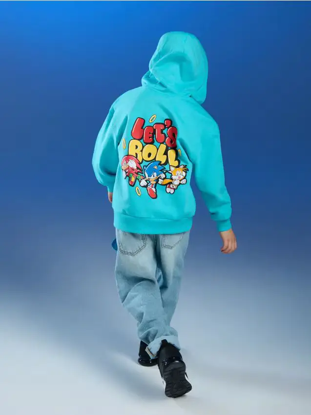 Felpa in cotone con cappuccio e stampa sulla schiena Sonic the Hedgehog - acqua