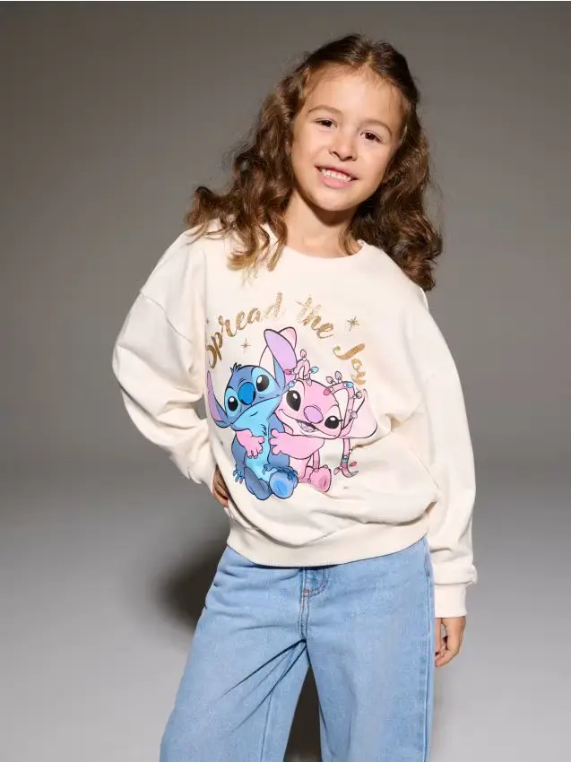 Felpa in cotone con stampa Stitch - panna