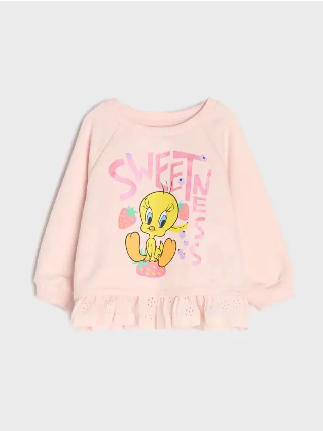 Felpa in cotone con volant Looney Tunes - rosa