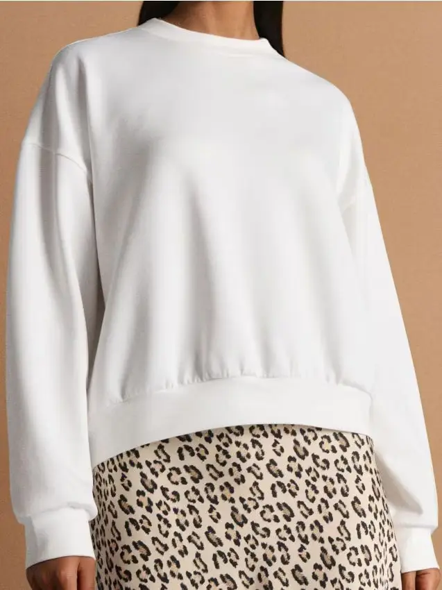 Felpa liscia a maniche lunghe soft touch - panna