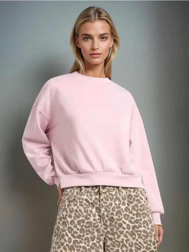 Felpa liscia a maniche lunghe soft touch - rosa pastello