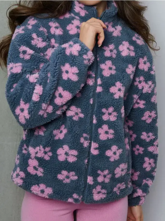 Felpa sherpa con colletto alto - multicolor