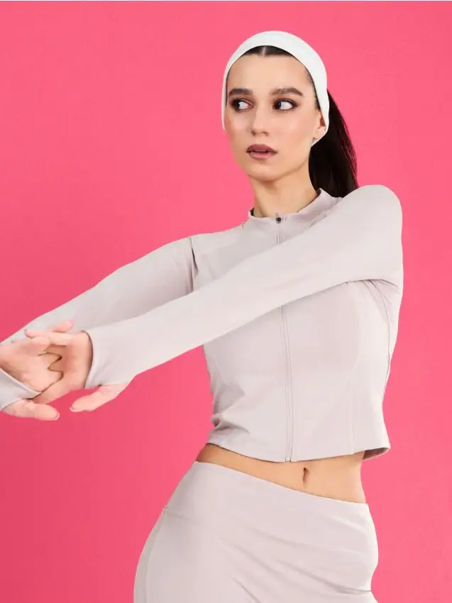 Felpa sportiva con zip, collo alto e fori per i pollici Gym Hard - nude