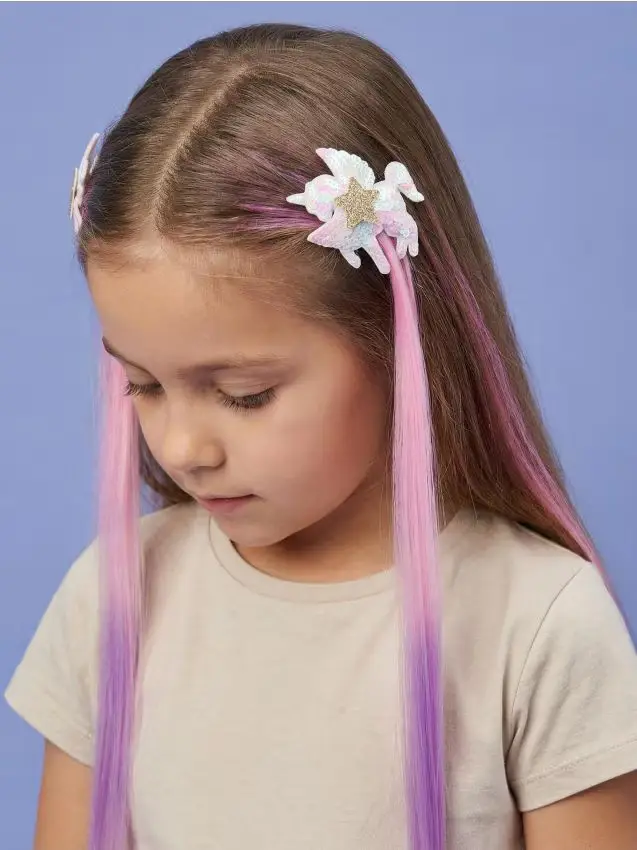 Fermagli con capelli sintetici lunghi e stellina glitter - confezione da 2 - multicolor