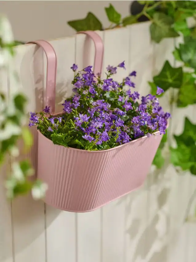 Fioriera da appendere alla ringhiera - rosa pastello