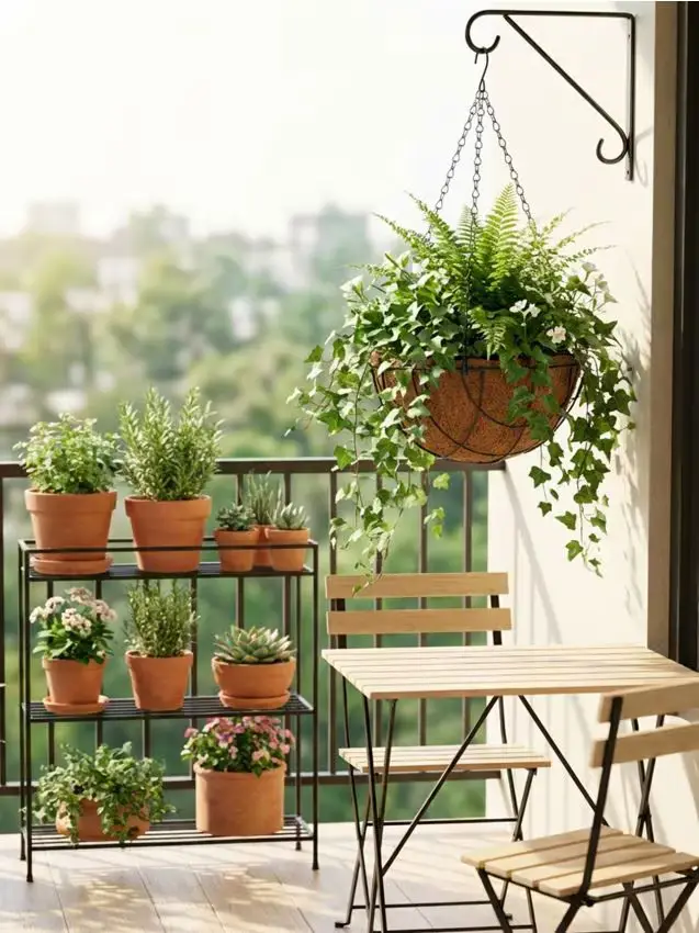 Fioriera da giardino sospesa in metallo con inserto in sughero - verde petrolio