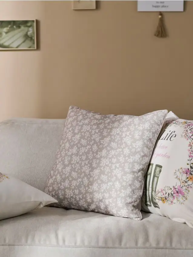 Fodera per cuscino con motivo floreale - beige