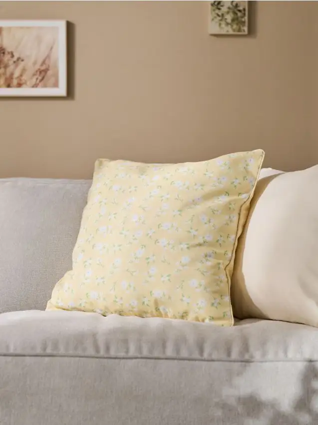 Fodera per cuscino con motivo floreale - giallo chiaro