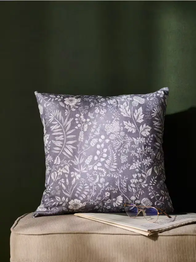Fodera per cuscino con motivo floreale - grigio scuro