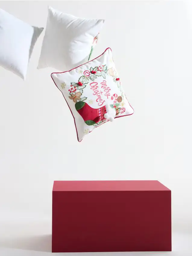 Fodera per cuscino con motivo natalizio - panna