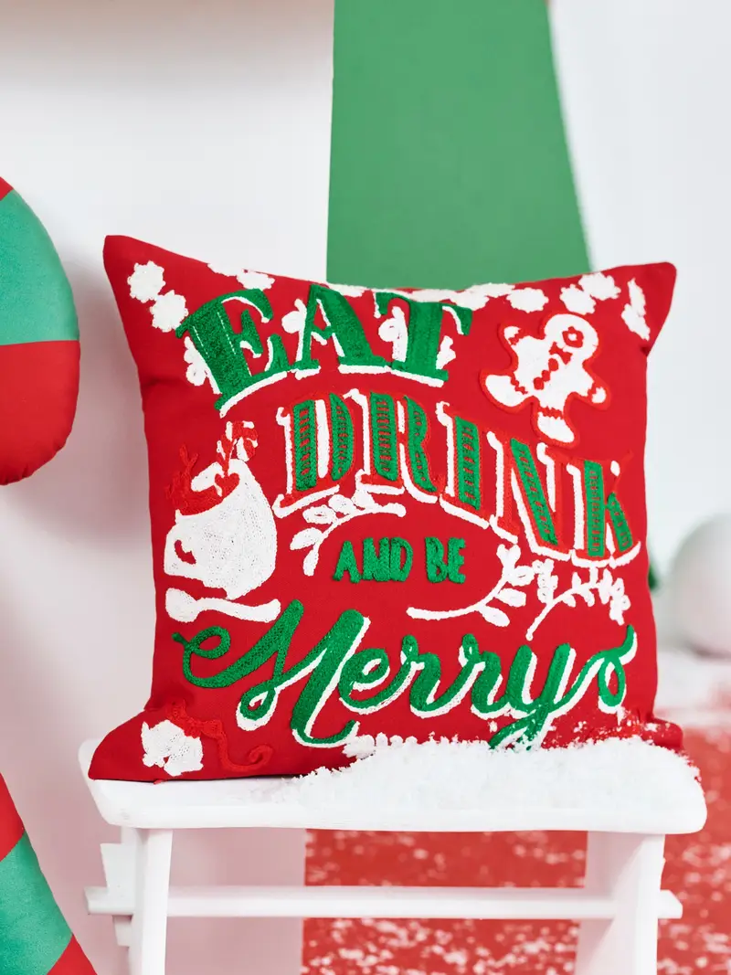 Fodera per cuscino con testo natalizio - rosso miniatura 2
