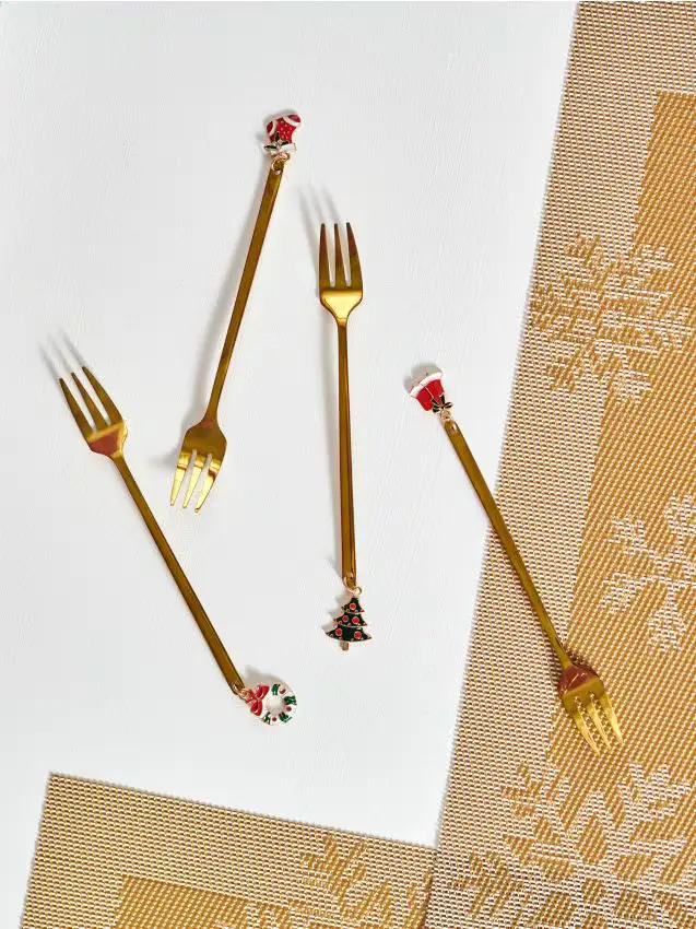 Forchette da dolce con pendenti natalizi 4 pack - oro