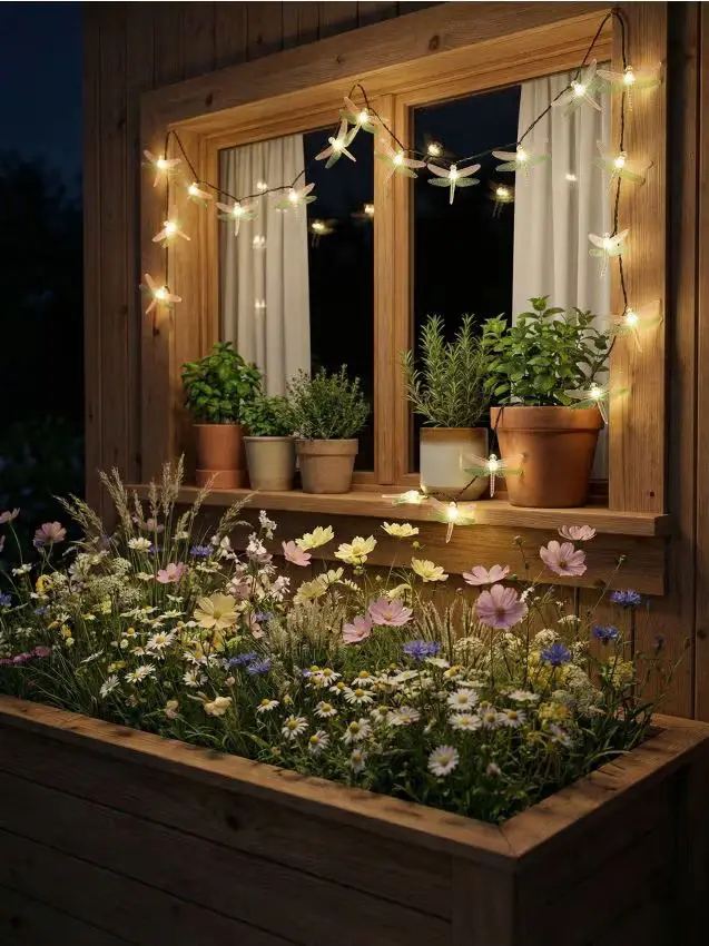 Ghirlanda LED solare da giardino con motivo di libellule - multicolor