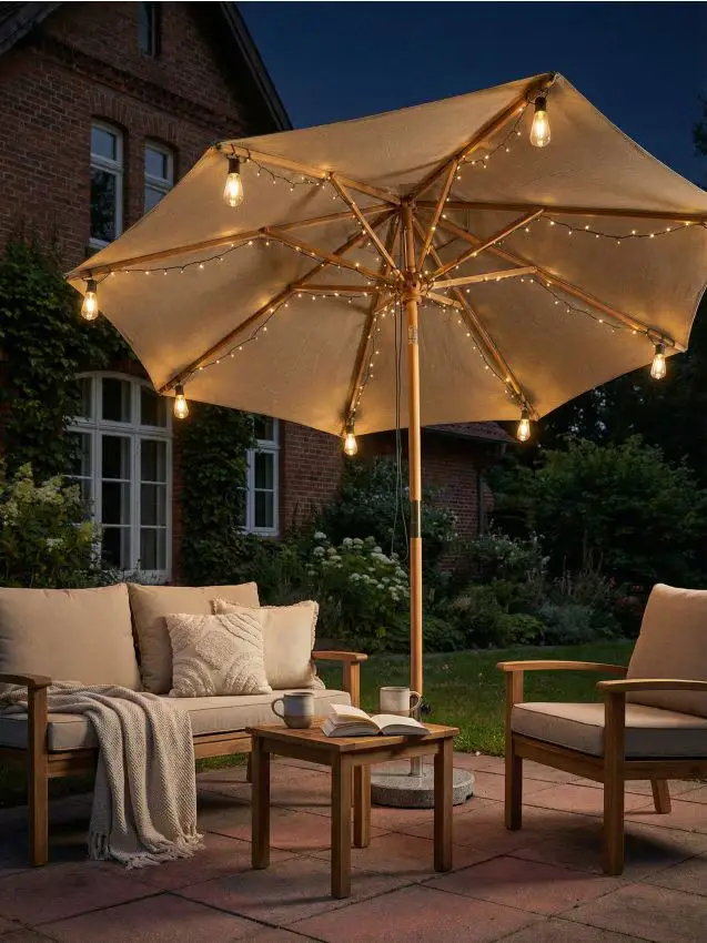 Ghirlanda LED solare da giardino per ombrellone - nero